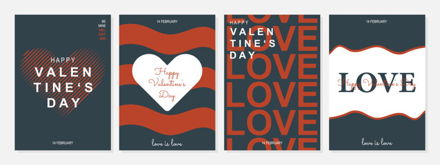 Creative concept of Happy Valentines Day cards set. Interesting design with trendy colors. Templates for celebration, ads, branding, banner, cover, label, poster, sales