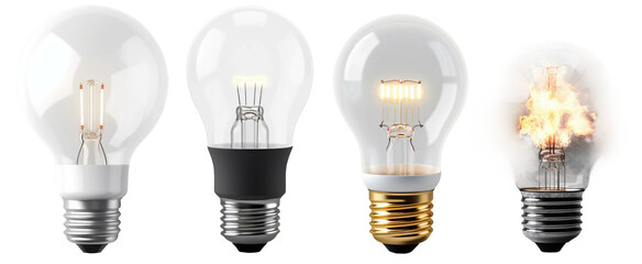 Set Classic light bulbs isolated on transparent background. 3d rendering. Creativity idea, innovation, save energy, business success, strategy concept
