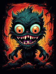 T-shirt art design featuring a cartoon monster with a cute expression created with Generative Ai