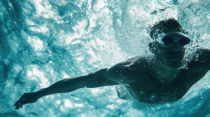 Dynamic Underwater View of a Swimmer in Action