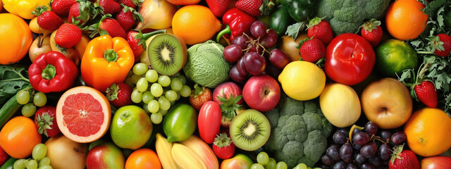 Fototapeta na wymiar Vibrant Assortment of Fresh Fruits and Vegetables