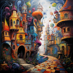 Obraz premium Fantasy City with European architechure style 