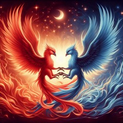 Obraz premium Twin flame couple. Soulmates. The concept of magical, esoteric, tantric, spiritual love. Connection between souls. Illustration for websites and much more. Created using generative ai tools.