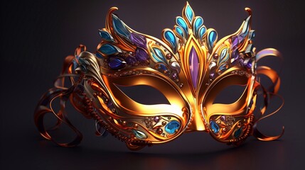 Carnival Party - Mardi Gras Venetian Mask With Abstract Defocused Bokeh Lights - Masquerade Disguise celebration Concept for poster, greeting card, party invitation, banner or flyer