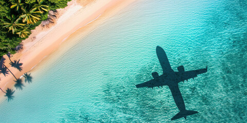 Fototapeta na wymiar Airplane Shadow over Tropical Waters