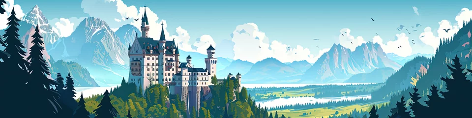 Fotobehang Neuschwanstein Dreams - Ultradetailed Illustration for Banners, Covers, and More © Yannick