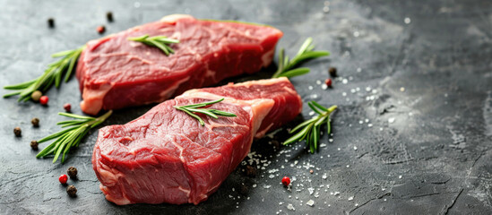Gourmet Steaks Ready for Cooking - Raw Beef on Dark Background