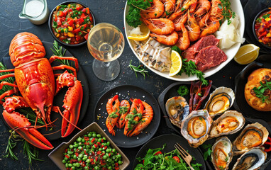 Seafood Delight - Assorted Fresh Seafood Selection on Dark Background