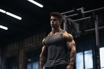 Fototapeta na wymiar muscular young man posing in the gym muscle