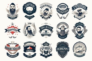 wallpaper Set of vintage barbershop emblem isIsolated on white background