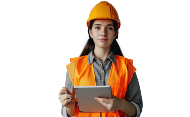 Engineer woman holding laptop on a Transparent background