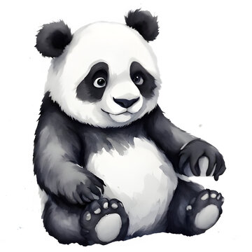 cute panda black and white isolated watercolor illustration on transparent background Isolated flat icon - Stock Vector illustration