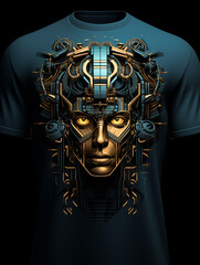Futuristic t-shirt design, black background created with Generative Ai