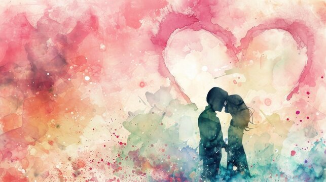 Soft pastels and watercolor strokes create a dreamy, artistic representation of love