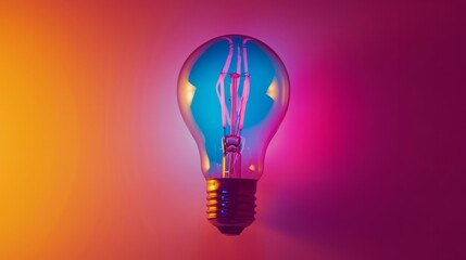 Blue Light Bulb Hanging From Ceiling in a Room