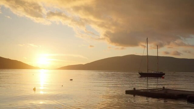 Sea view at sunset. Beautiful serene vmd on the evening sea in the bay