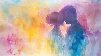Soft pastels and watercolor strokes create a dreamy, artistic representation of love