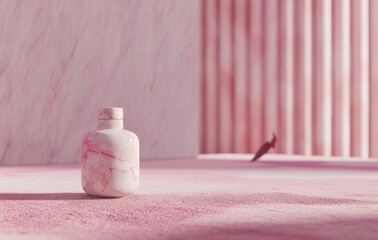 Fototapeta na wymiar small marble bottle on pink background