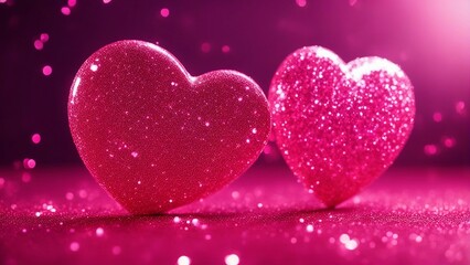 heart background A pink glitter background with two hearts on it. The hearts are red and have some shadows and lights