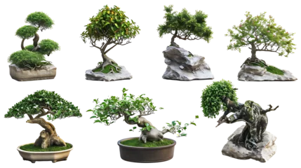 Foto auf Alu-Dibond Set of bonsai trees on transparent background PNG © PNG for U