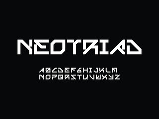 Modern futuristic display theme stencil font, abstract geometric clean monospaced letter set Neotriad typeface.