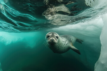 Obraz premium Under water Seal swim beneath the Arctic sea ice