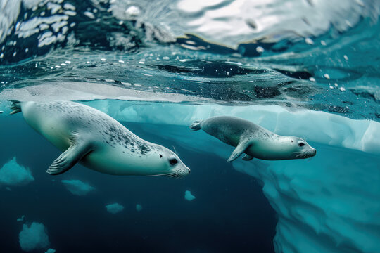 Under water Seal swim beneath the Arctic sea ice
