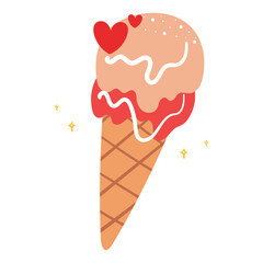 hand drawing cartoon ice cream. cute dessert drawing, ice cream doodle