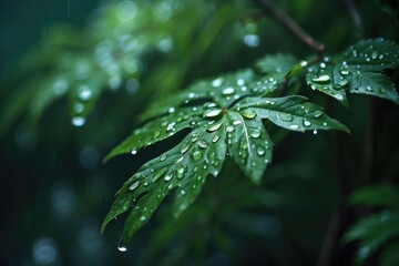 Green Leaves Raindrops, Raindrops on Green leaves Dark Wallpapers