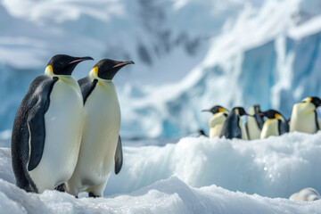 Fototapeta premium penguins on ice and an iceberg
