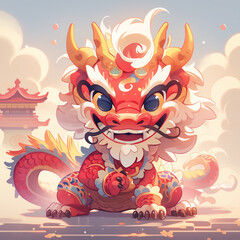 Cartoon cute chinese dragon, Generative Ai illustration