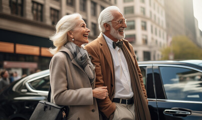 Happy senior couple ejoying their time together in the city. Acvite retirement concept