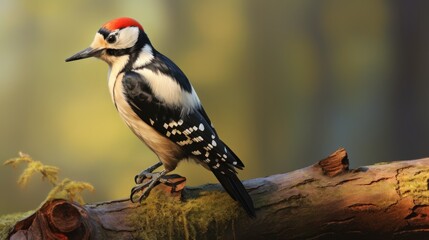 Obraz premium a bird sitting on a tree branch with a red cap on it's head and a black and white bird with a red beak on it's head.