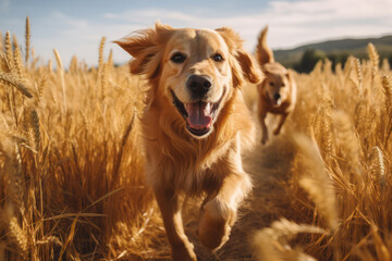 Happy Retriever Portrait in Green Grass: Beautiful Outdoor Friend.