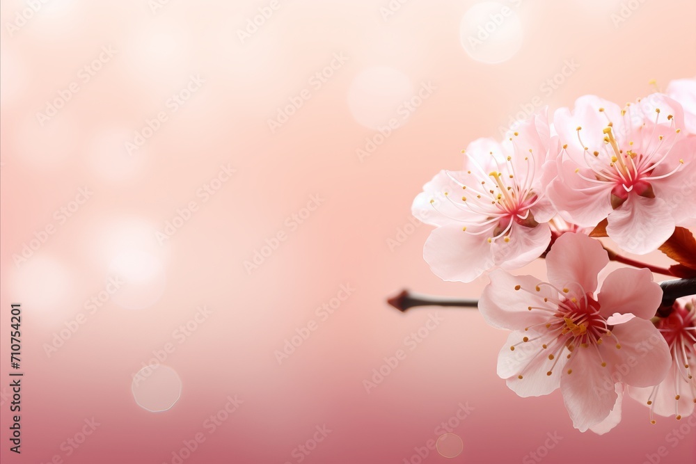 Poster pink cherry blossom tree on isolated magical bokeh background with copy space for text placement