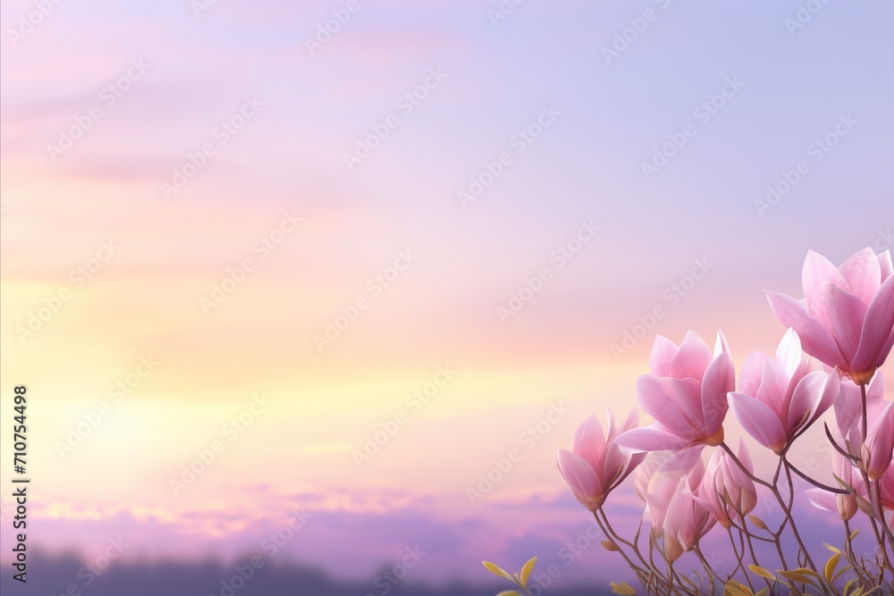 Poster pink magnolia blossom on mesmerizing bokeh background with ample text placement space