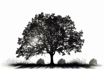 Summer tree silhouette on white background. Generative AI