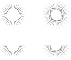 Fototapeta premium Vintage sunburst set. Bursting rays sunrise firework starburst blast, Radiant Spark. Rays. Geometric Design Elements. Retro radiant sunburst, starburst hand drawn label, sun rays. Vector