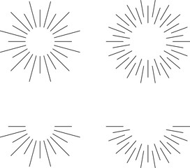 Obraz premium Vintage sunburst set. Bursting rays sunrise firework starburst blast, Radiant Spark. Rays. Geometric Design Elements. Retro radiant sunburst, starburst hand drawn label, sun rays. Vector