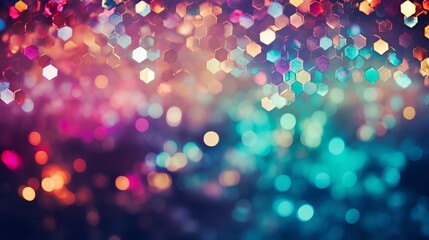 Blurred bokeh background with geometric shapes and high tech elements in tech inspired colors