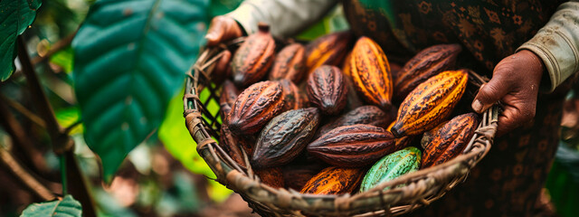 Harvest cocoa beans in the tropics. Selective focus. - obrazy, fototapety, plakaty