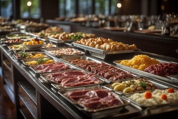 Fototapeta premium Buffet filled with a variety of different dishes, happening, cauldrons