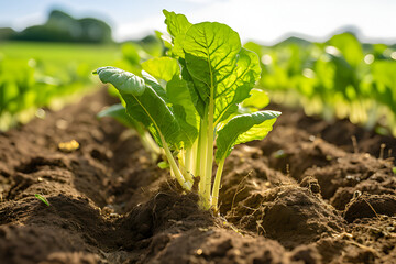 detailed view of sugar beet plant in a farm field