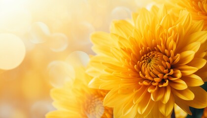 Fototapeta premium Yellow chrysanthemum on isolated magical bokeh background with ample copy space for text placement