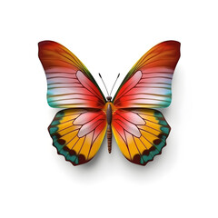 A colorful butterfly is depicted in a flat style and isolated against a white background.