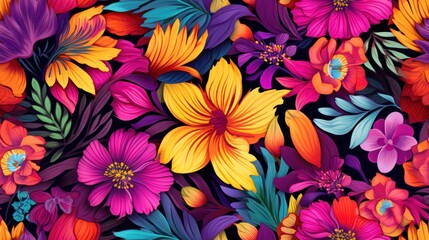  a bunch of colorful flowers that are on top of a bed of leaves and flowers on top of a bed of flowers.