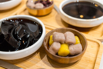 Taro ball with grass jelly dessert