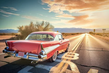 Fotobehang Route 66 road trip adventure, a nostalgic image featuring a classic American road trip along the historic Route. © Hunman