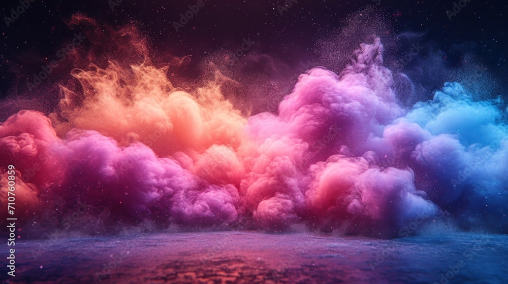 Aufkleber a group of colorful clouds floating in the air with stars in the sky in the background on a black ba