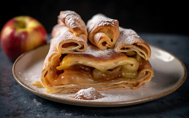 Capture the essence of Apple Strudel in a mouthwatering food photography shot